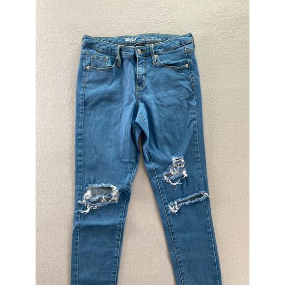 Mossimo Jeans Womens Size 2 Blue Denim Mid Rise Skinny Power Stretch Distressed - Picture 7 of 12